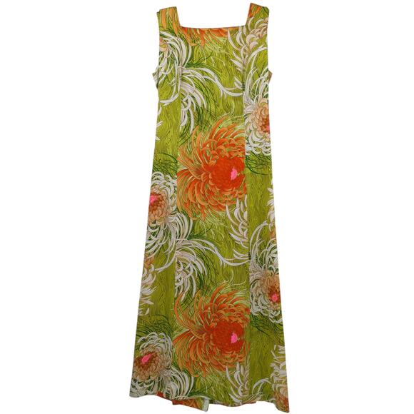 Vintage 60s NWT ALICE of CALIFORNIA Hawaiian Tiki Floral Maxi Dress Button Train - Picture 4 of 12